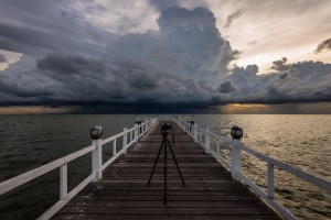 Boardwalk to stormy waters