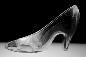 an illuminated glass slipper in Black and White