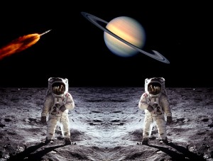 Astronauts Saturn Planet Moon