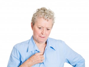 Portrait upset worried old woman isolated on white background