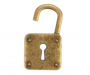 Old, vintage padlock ( open )isolated on white background