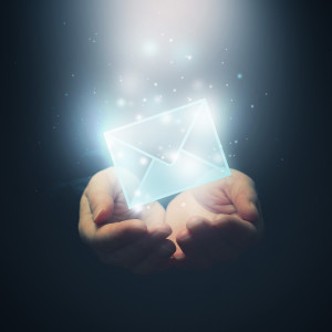 Hands with envelope. E-mail, global communications, mail or cont